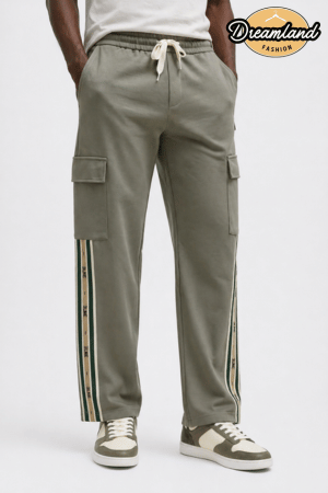 Men’s Premium Cargo Track Trousers – Olive Green