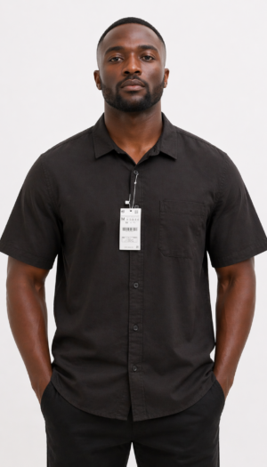 Men’s Classic Black Short-Sleeve Button-Up Shirt