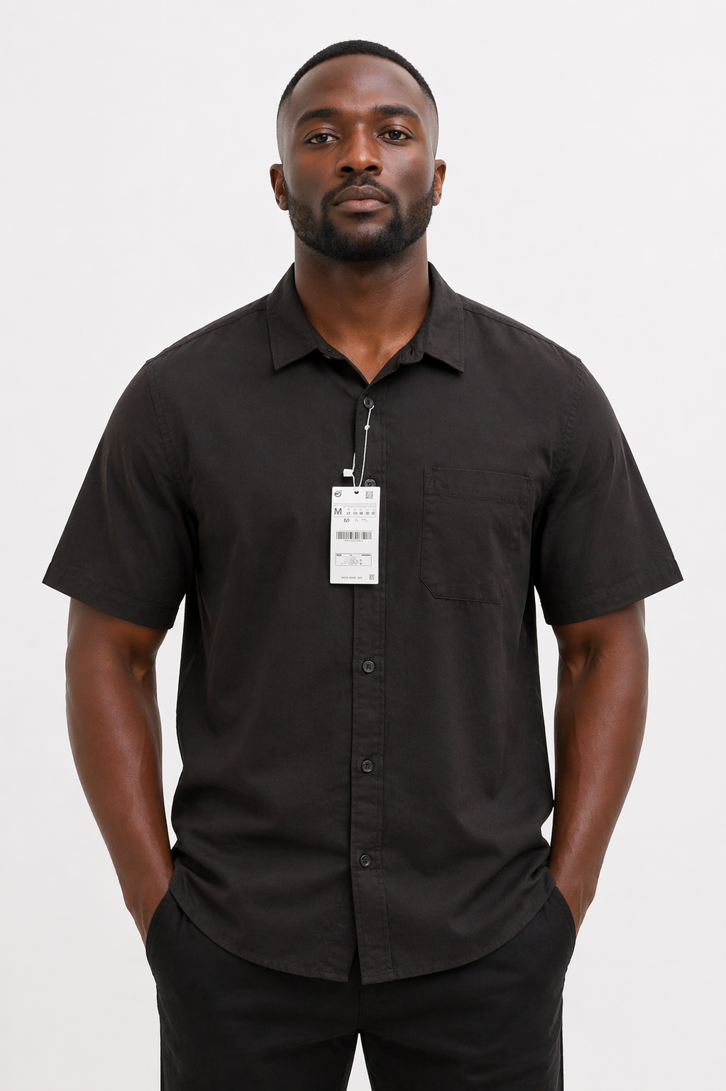Men’s Classic Black Short-Sleeve Button-Up Shirt