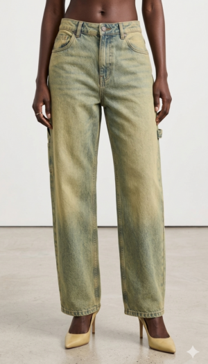 Distressed Tinted Wide-Leg Carpenter Jeans for Ladies