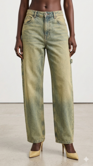 Distressed Tinted Wide-Leg Carpenter Jeans for Ladies