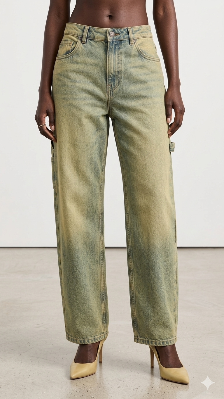 Distressed Tinted Wide-Leg Carpenter Jeans for Ladies